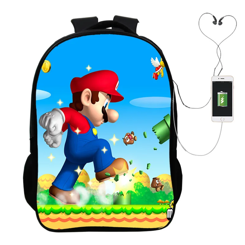 photo colour Популярная игра “Марио” Многофункциональный USB зарядный рюкзак для детей, для мальчиков, детей, подростков, мужские Школьные сумки дорожные сумки для ноутбуков - Цвет: photo colour