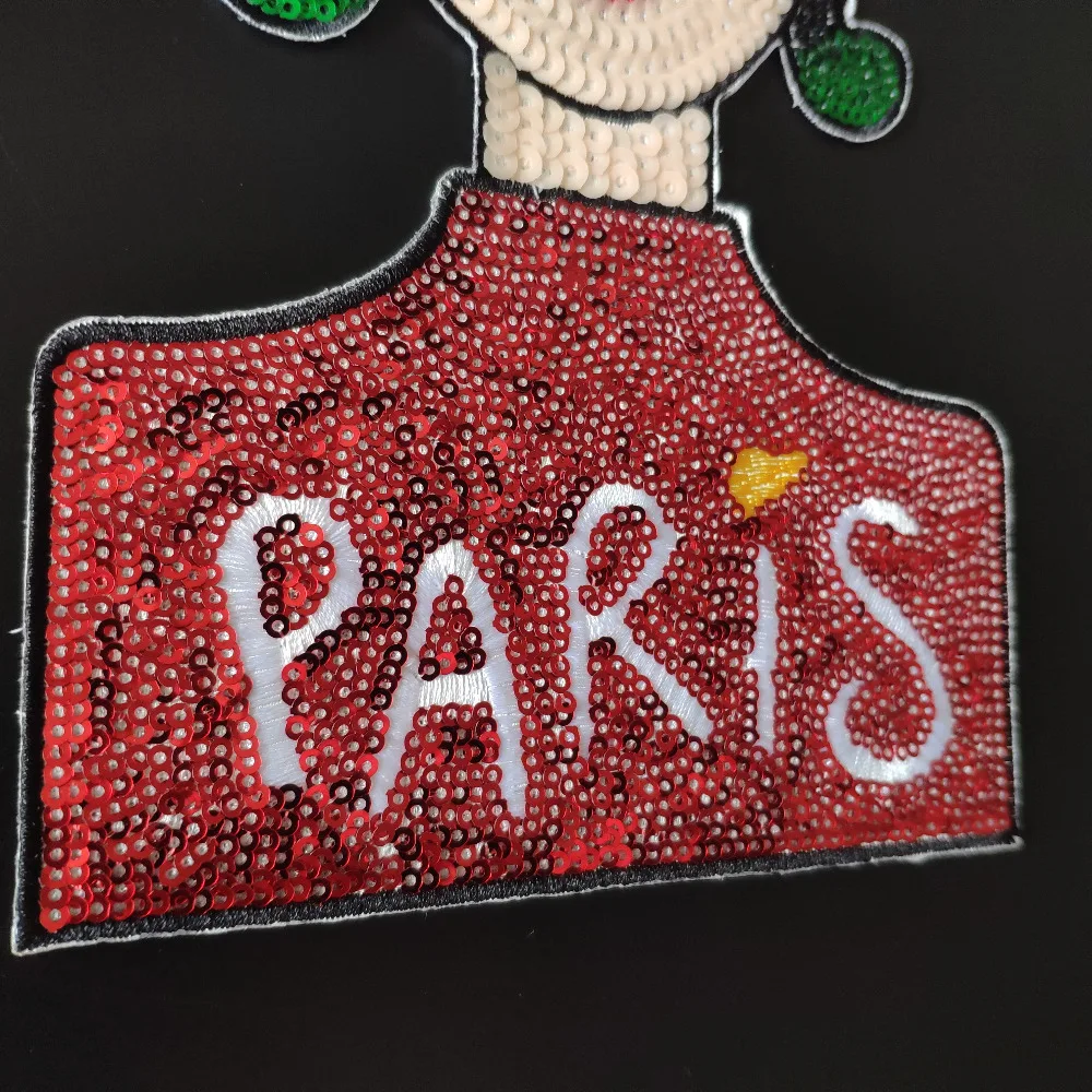 Sequins Patch PARIS Women Diy Clothes Stickers Large Biker Badge Iron Ons Patches For Clothing Strange Things Christmas Gift