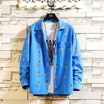 

Men's Autumn shirt New Casual Fashion Print loose Lapel Long Sleeve Shirt Tops Slim Design Formal Casual Male Shirt Size 8.12