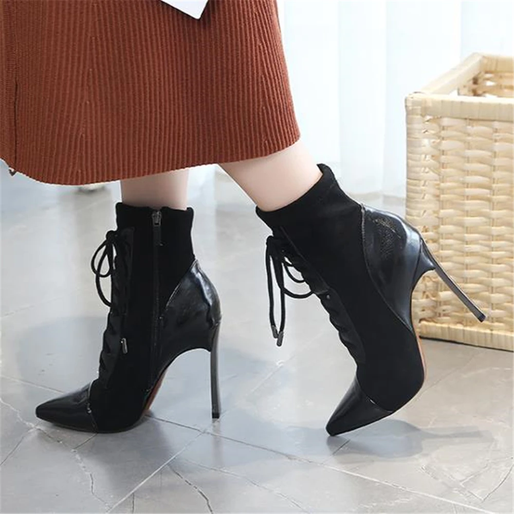 

European style elastic boots women's autumn /winter 2019 new booties pointed high-heeled Martin boots thick with Chelsea boots