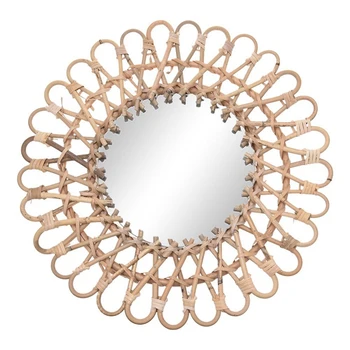 

40Cm Nordic Wicker Wall-Mounted Mirror Rattan Round Dressing Mirror Home Living Room Bathroom Decor Wall Hanging Mirror