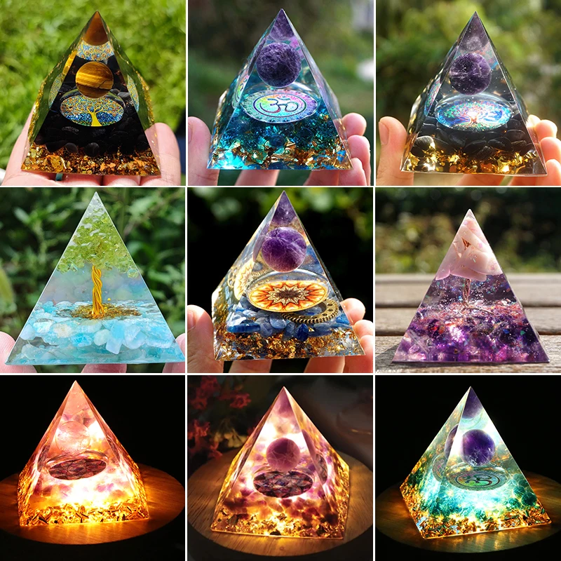 Natural Tiger Eye Orgonite Pyramid Healing Crystals Energy Reiki Chakra Multiplier Amethyst Meditation Lucky Gather Wealth Stone | Дом и сад
