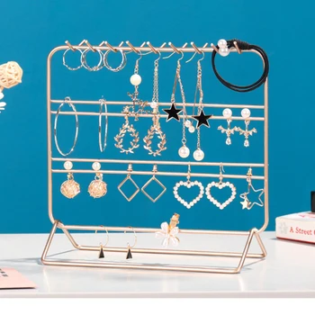 

Free Standing Storage Rings Shop Showcase Display Stand Desk With Hook Organizer Jewelry Rack Necklace Earrings Wrought Iron