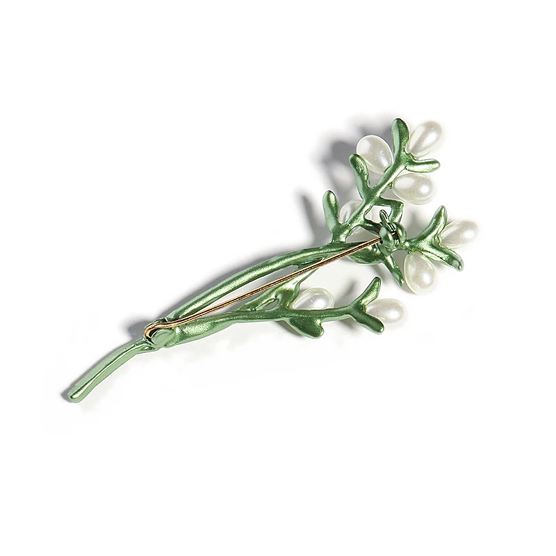 New Fashion Creative Green Leaves Pearl Brooch Pins Vintage Retro Flower Jewelry Elegant Clothes Accessories Wholesale Pins