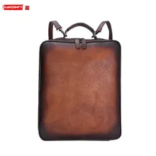 Ретро Кожаный Большой Вместительный мужской рюкзак, первый слой кожи, мужской школьный 15,6 дюймов, сумки для ноутбука, мужские повседневные дорожные рюкзаки