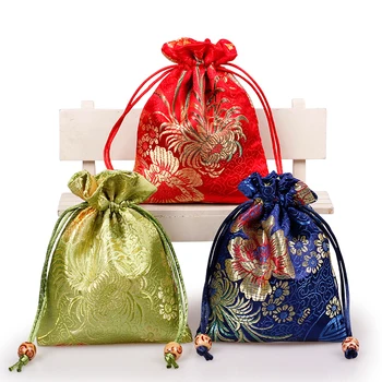 

10pcs/lot Chinese Bead Storage Containers , Jewelry Packing Bag , Floral Embroidery Packaging Bags , Drawstring Pouches Holder
