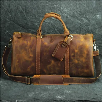 

men handbags Genuine Leather Travel Bags Large Capacity fashion Men Women oil wax Leather Travel Duffel Cow leather Luggage bags