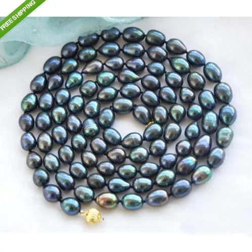 

Natural Pearl Necklace 120cm Long Peacock Black Rice Cultured Freshwater Pearl Necklace Fashion Jewelry Charming Women Gift