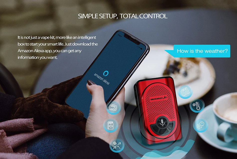 Вейп мод Wismec AI бокс мод 200 Вт 18650 батарея Bluetooth HANDS-FREE динамик Голосовое управление электронная сигарета vape мод