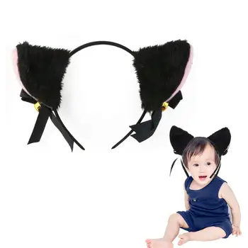 

1 pc Cat Ear Headband Black Plush Cute Bowknot Hair Hoop Costume Accessory with Bell