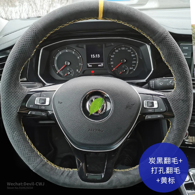 

Чехол на руль для VW Volkswagen T-Cross Viloran Santana Lavida Tiguan polo Golf R 6 7, черные замшевые кожаные автомобильные аксессуары