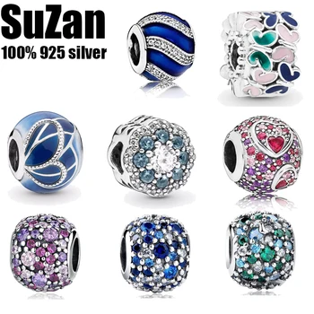 

Suzan Authentic 925 Sterling Silver Bead Charm Reflexions Elegance Clip With Crystal Beads Fit Pan Bracelets Women Diy Jewelry