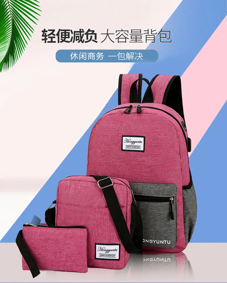 New 3 Pc/set Anti Theft Backpack Men Women Casual Backpack Travel School Laptop Canvas Backpack Student Book-Bags Sac A Dos