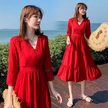

Make sanya beach dress female seaside resort Bohemian dress show super thin tourism red dress