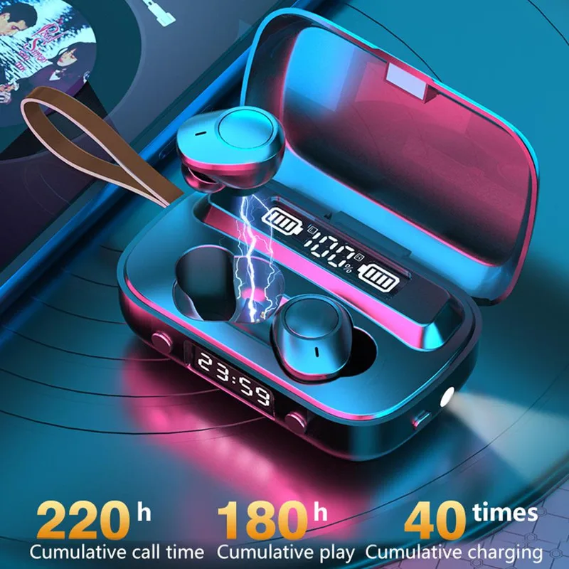 TWS Bluetooth Headset Wireless HD English Customized LED Digital Display Bluetooth 5 0 Mini Sport Earplugs with Lighting