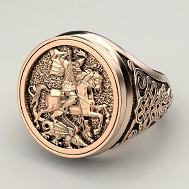 Punkboy-Bague en métal à motif géométrique pour homme, chevalier dominateur unique, cheval, dragon gravé, bijoux de fête, taille 6-13