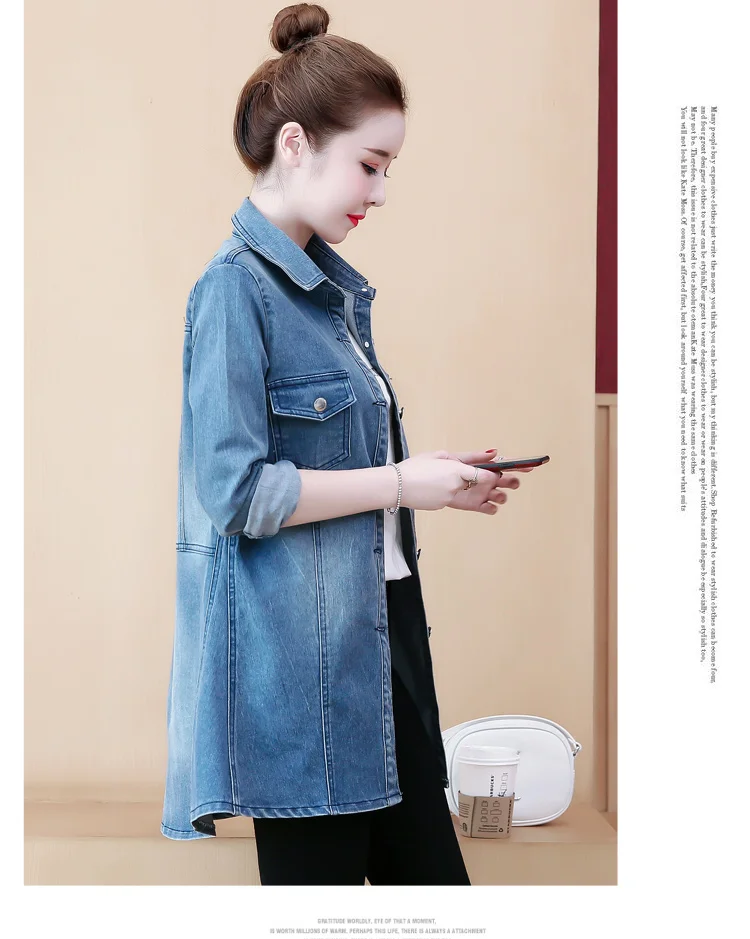 92 Photo Shoot Slim Fit Jeans Coat Women's Mid-length Autumn Clothing New Style Cardigan Korean-style Embroidery Long-sleev