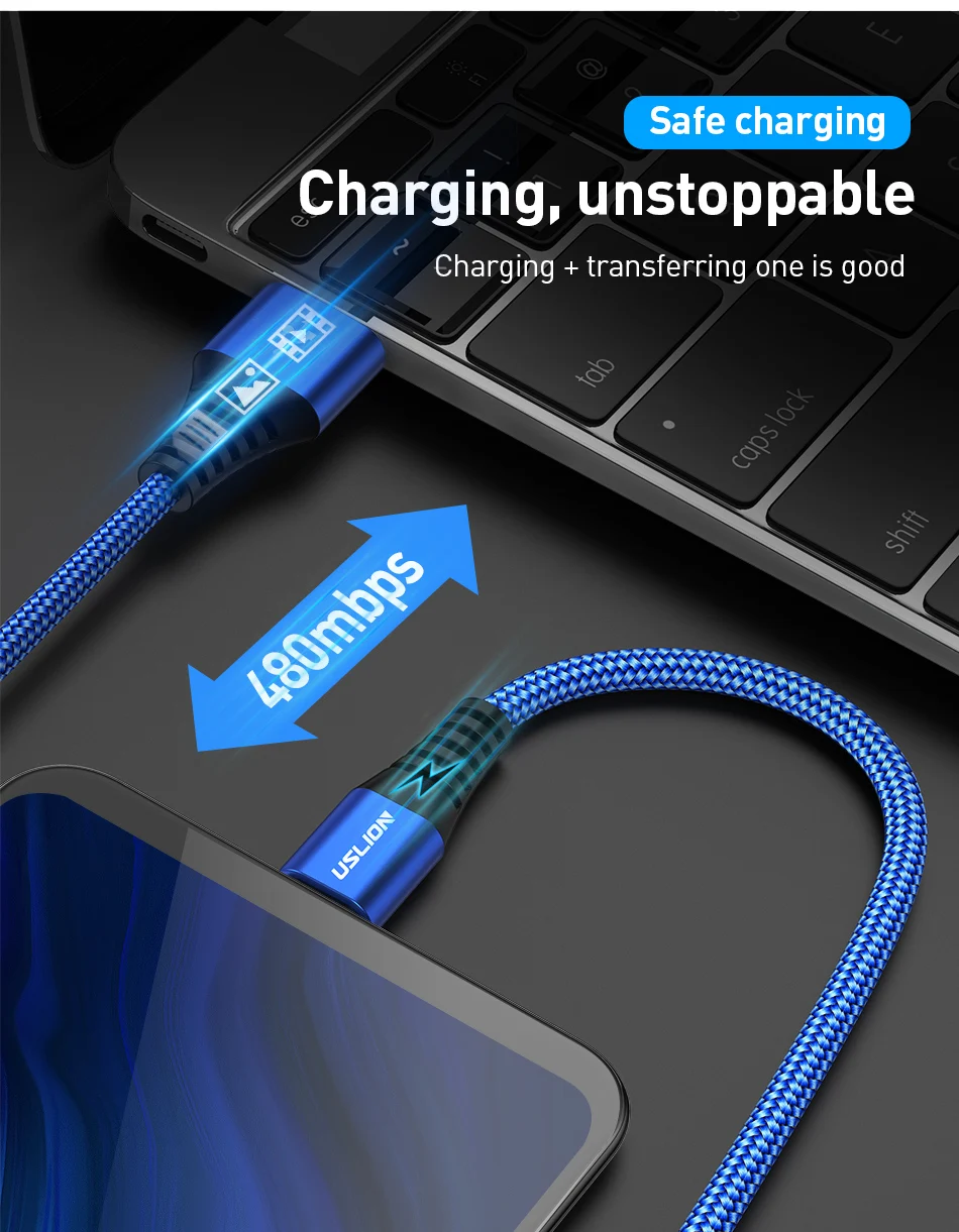 USLION Micro usb кабель 3A кабель для быстрой зарядки для samsung Xiaomi Android мобильный телефон Microusb зарядное устройство Usb кабель для передачи данных 2 м 1 м 25 см