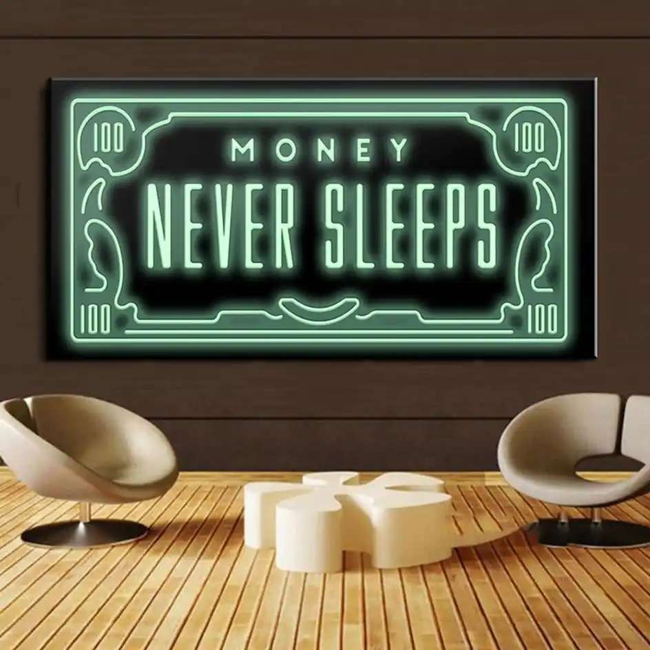 money never sleep hd canvas print nordic quotes letter money art