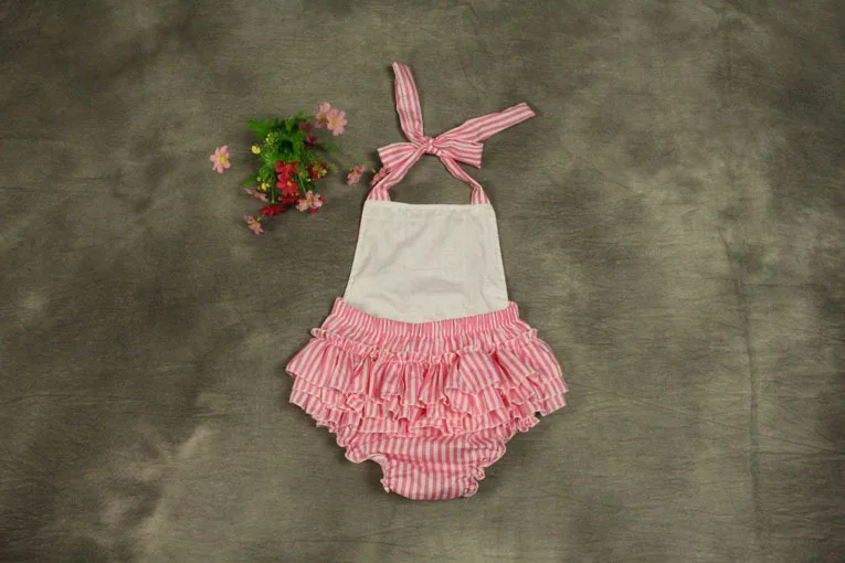 Cherry Polka Dot Striped Ruffled Baby Girls Sunsuit Romper Flower Clothing Set Kids Jumpsuit Cotton Chevron Rompers Photo Props Baby Bodysuits for boy