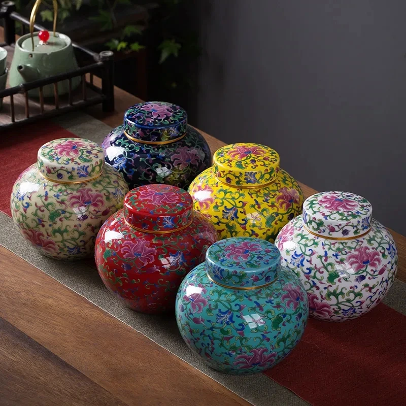Modern Enamel Colored Ceramic Tea Pot Sealed Cans Household Moisture-proof Storage Tank Decorative Ornaments Food Candy | Дом и сад
