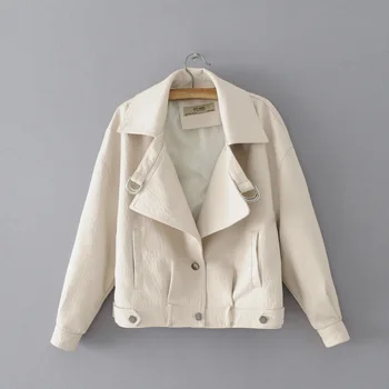 

Office Young Lady PU Leather Overcoat Casual Slim Short Women Jacket Motorcycle Clothing 2020 Spring Autumn New Outwear Coat