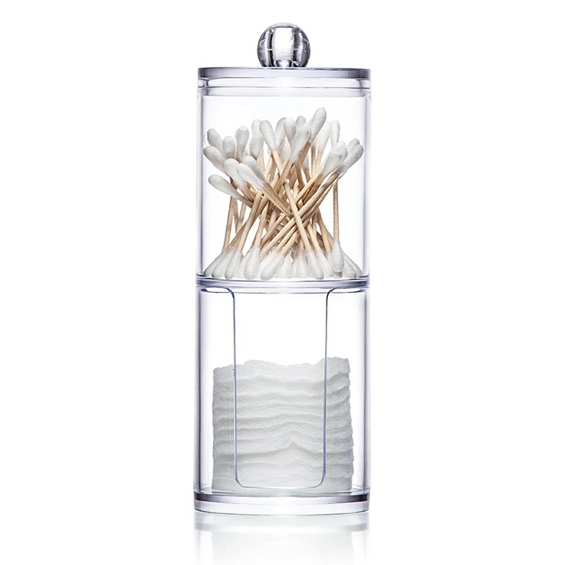 

Two-Layer Acrylic Organizer Plastic Transparent Round Portable Container Storage Box Cotton & Pad Box Cosmetics Swab Holder