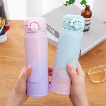 

New Creative Gradient Mermaid Bounce Thermos Cup Cute Student Portable Cartoon Stainless Steel Insulation Leakproof Water Bottle