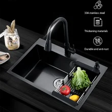 304 Stainless Steel Black Kitchen Sink Household Improvement Above Counter Single Bowl Durable Washing Vegetable Kitchen Basin
