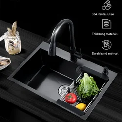 304 Stainless Steel Black Kitchen Sink Household Improvement Above Counter Single Bowl Durable Washing Vegetable Kitchen Basin