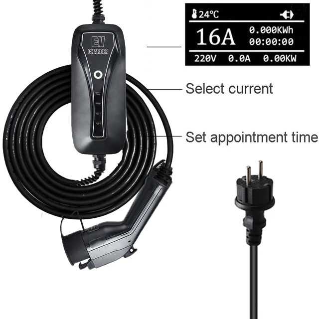 TAYSLA Electric Car Charger 7kW 32A Type 2 Portable EV Charger 2.2kW 10A  80V-260V BR Plug Charging Cable for electric Vehicles