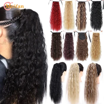 

MEIFAN Long Afro Wavy Curly Synthetic Ponytail Extensions Clip-on Hair Tail Natural Fake Pony Tail Heat Resistant Hairpieces