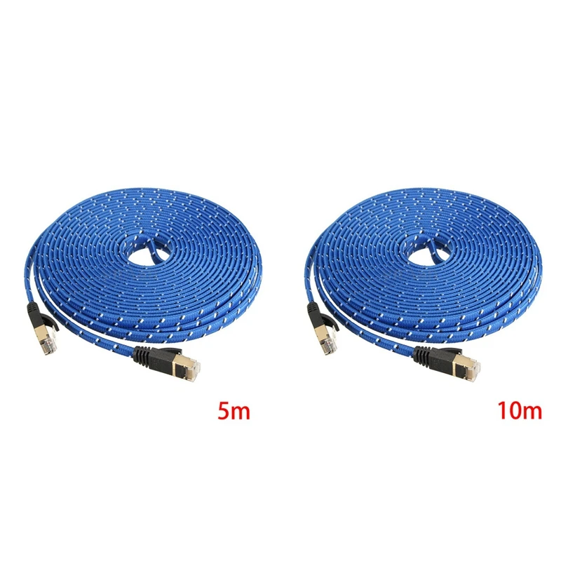 

2 Pcs RJ45 CAT 7 CAT7 Ethernet Internet LAN Patch Network Flat Cable Cord, 5M & 10M