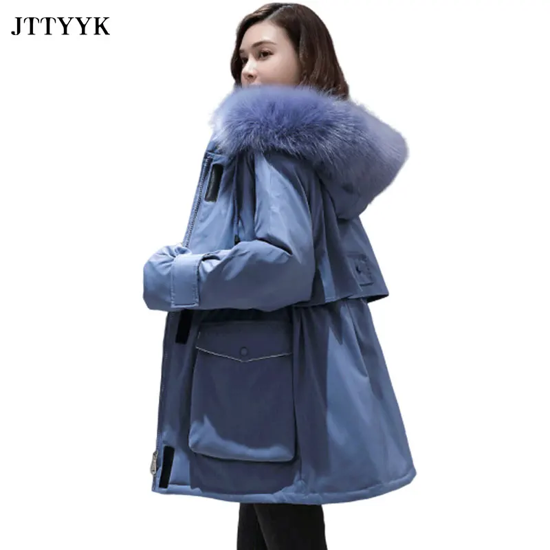 

Plus Size Oversized Winter Down Cotton Padded Jacket Women Thick Warm Long Parka Mujer 2020 Big Fur Collar Hooded Coat Female