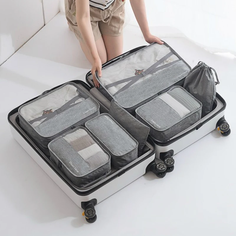 Baratos 7 unids set bolsas de viaje para hombres ropa zapatos ropa interior maleta organizadora cosméticos cremallera bolsa armario Dufflel equipaje Accesorios