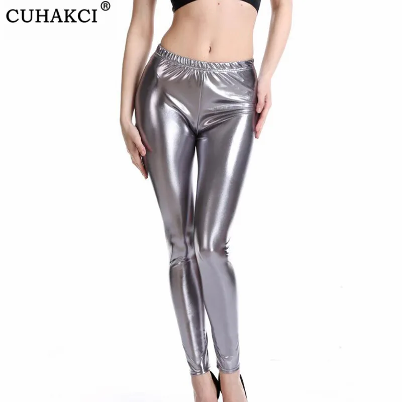

CUHAKCI High Quality Trousers Shining Pants XXXL Plus Size Legging Sexy Leggings Women Mid Waist Stretch Slim Polyester Leggings