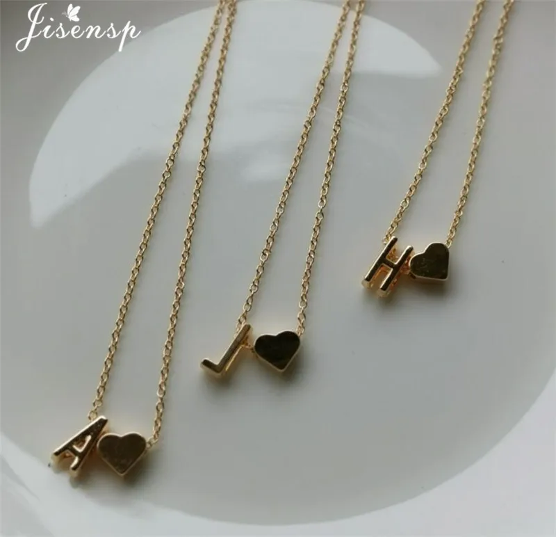 Jisensp Tiny Heart Initial Double layer Necklaces Pendants Personalize Initial Dainty Necklace Women 26 Letter Name Jewelry Gif
