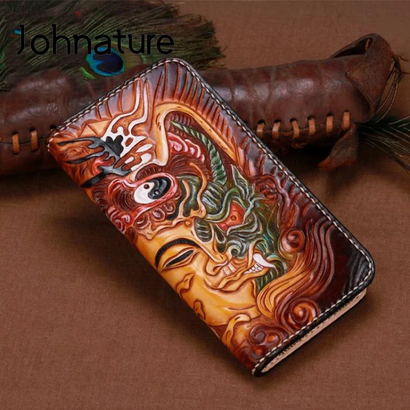 Мужские кошельки и бумажники Johnature из натуральной воловьей кожи ручной работы