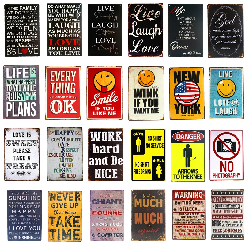 Живое смех Предупреждение жизни Оловянная табличка украшение стены винтажное