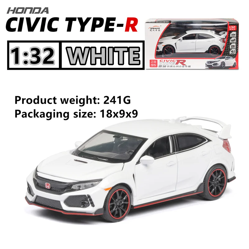 Белый 1:32 Honda Civic модифицированный автомобиль украшение автомобиля украшения имитация сплава Модель автомобиля коллекция подарок Выдвижной Автомобиль - Цвет: Белый
