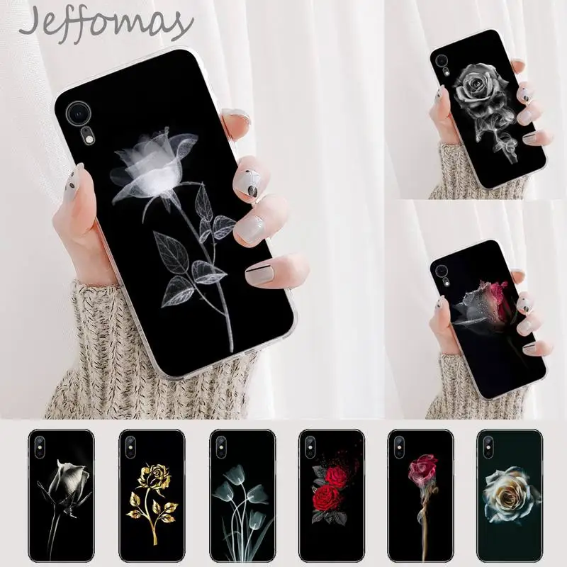 

beautiful black white Rose flower Phone Case For iphone 12 5 5s 5c se 6 6s 7 8 plus x xs xr 11 pro max