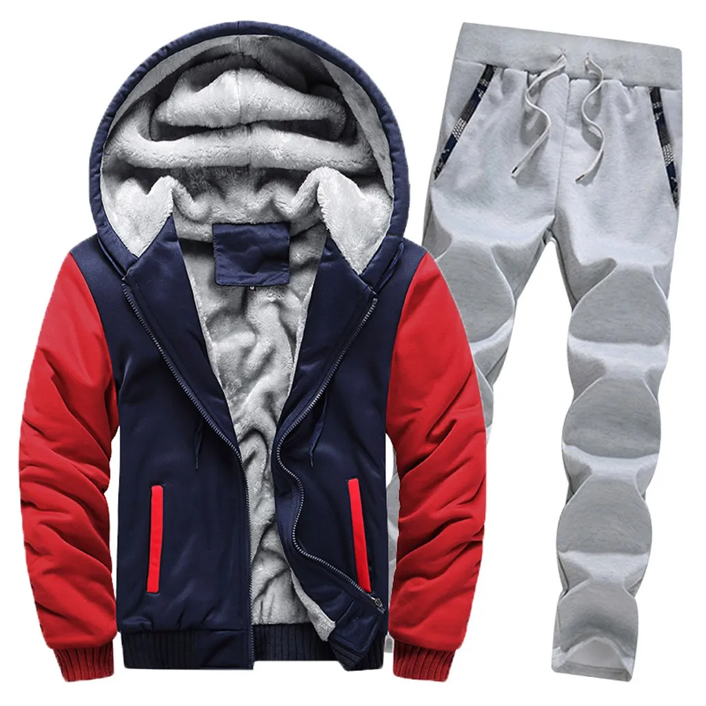 Мужская Спортивная толстовка с капюшоном, утолщенный зимний теплый спортивный костюм с капюшоном, мужские комплекты из двух предметов, костюм с капюшоном, 2 шт., флисовая Толстая куртка+ штаны
