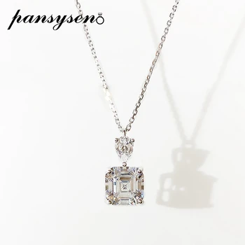 

PANSYSEN 100% Pure 925 Sterling Silver Necklaces for Women Classic Square Lab Moissanite Diamond Pendant Necklace Birthday Gift