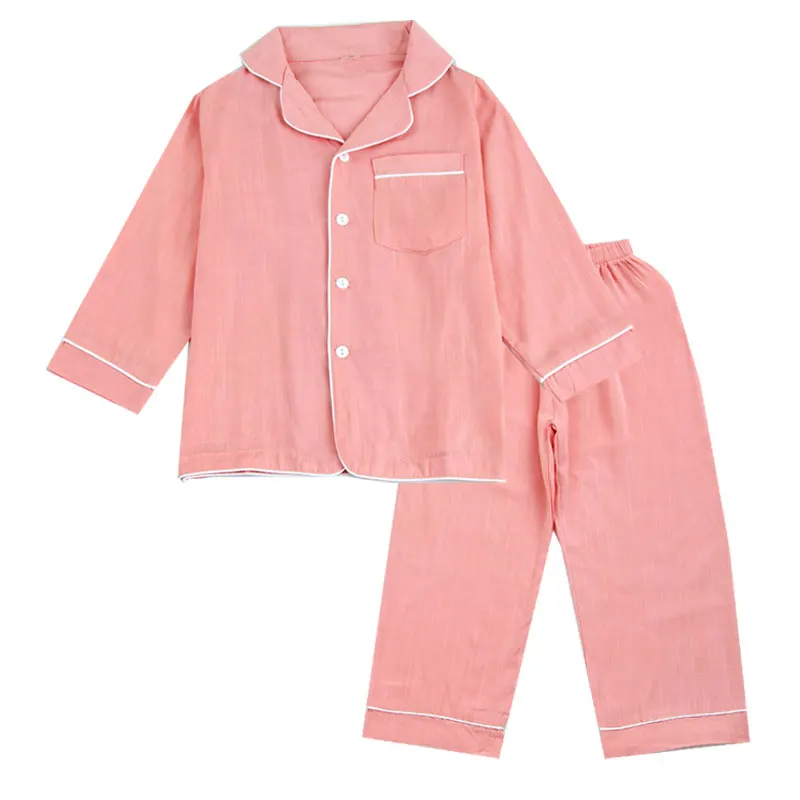 pink Детские пижамы на весну-осень, комплекты одежды, топы и штаны, 2 предмета, корейский стиль, хлопковая льняная одежда для сна, детская одежда унисекс с длинными рукавами - Цвет: pink