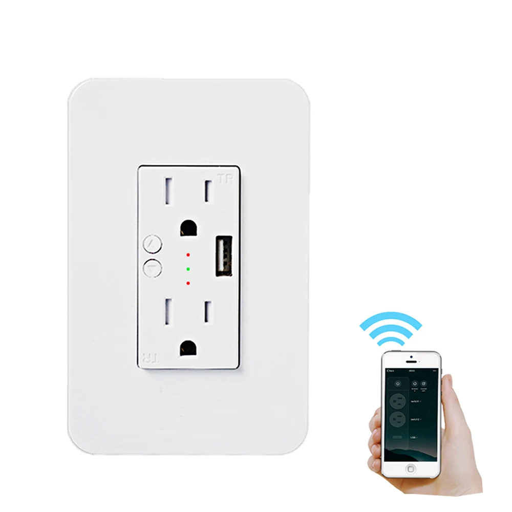 Wi-Fi Smart Wall Power Outlets Plug с 2 USB разъемами Life/Tuya APP дистанционное управление в любом