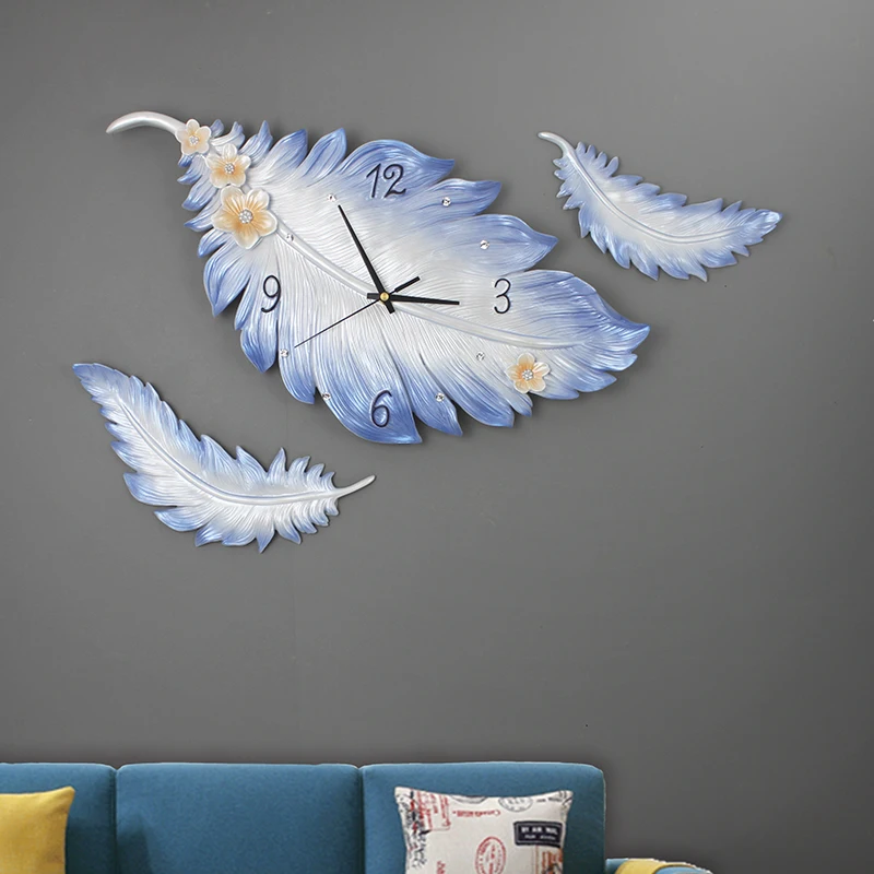 

Simple Modern 3D Resin Feather Wall Clock Home Livingroom Sofa Background Wall Sticker Decor Restaurant Club Wall Mural Crafts