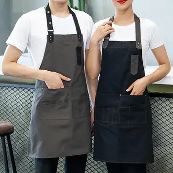 

Denim Women Men Chef Apron Adjustable Button Pocket Home Apron Kitchen Cafe Cooking BBQ Fartuch Kuchenny
