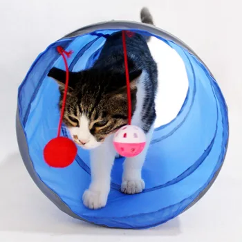 Pet Tunnel Funny Cat Tunnel 2 Holes Play Tubes Balls Collapsible Crinkle Kitten Toys Puppy