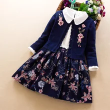 Комплект одежды для маленьких девочек, коллекция года, осенне-зимний хлопковый свитер с вышивкой для маленьких девочек, пальто+ платье, комплект из 2 предметов, одежда принцессы для маленьких девочек