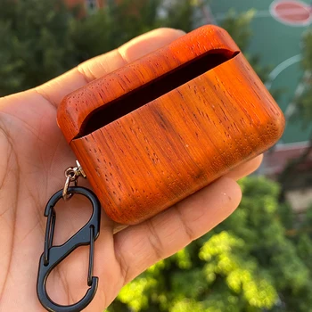 

For AirPods Pro Case Hard Wooden Headset Cover Portable Wireless Bluetooth Earphone Shockproof Protective Case with Hook